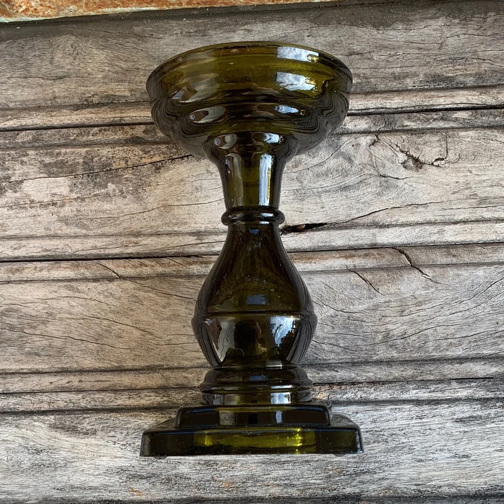 Vintage Smoky Green Glass Pedestal Candle Holder - Picture 4 of 11